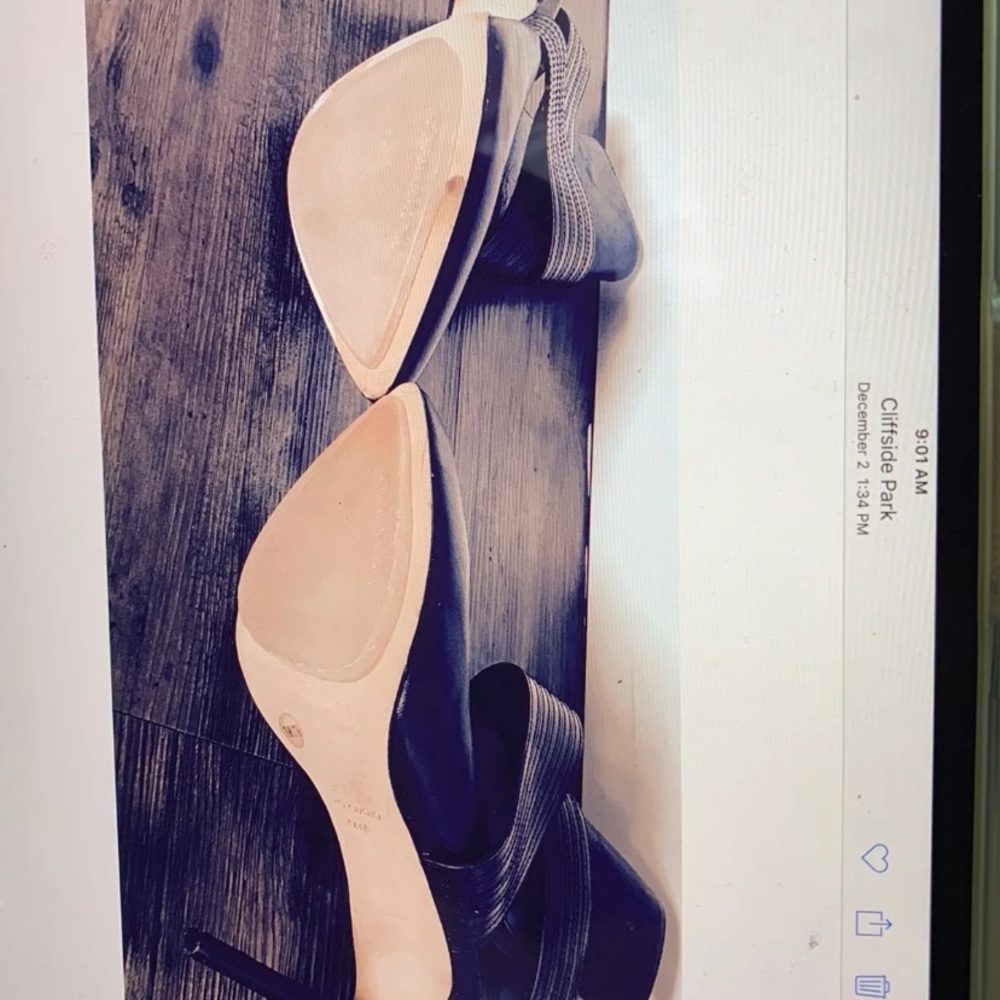 Open heel , leather stilettos, never worn